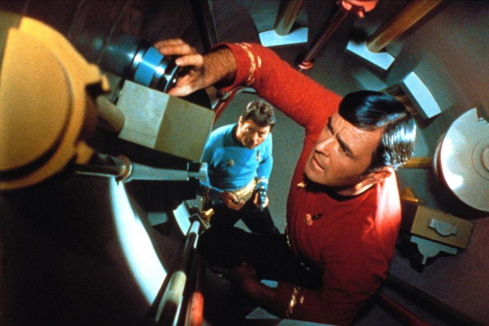 Deforest Kelley as Dr. McCoy and James Doohan as Scotty Star Trek: The Original Series (1966-1969) (Leonard Nimoy as Spock )