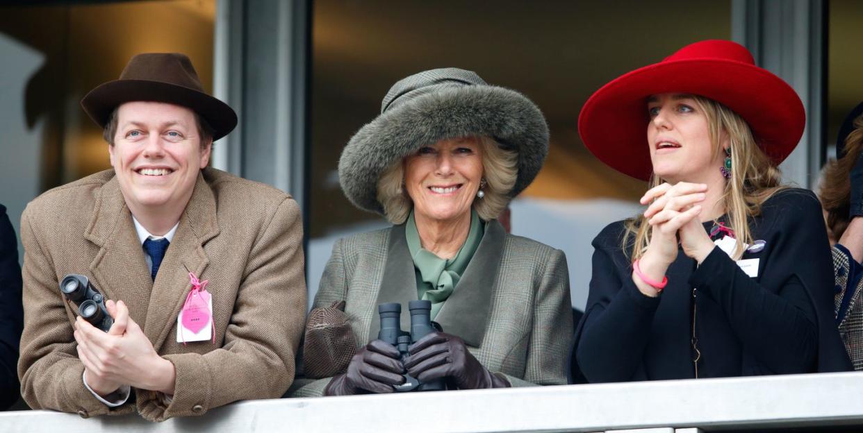 cheltenham, united kingdom march 11 embargoed for publication in uk newspapers until 48 hours after create date and time camilla, duchess of cornwall centre her son tom parker bowles left and daughter laura lopes right watch the racing as they attend day 2 of the cheltenham festival at cheltenham racecourse on march 11, 2015 in cheltenham, england photo by max mumbyindigogetty images