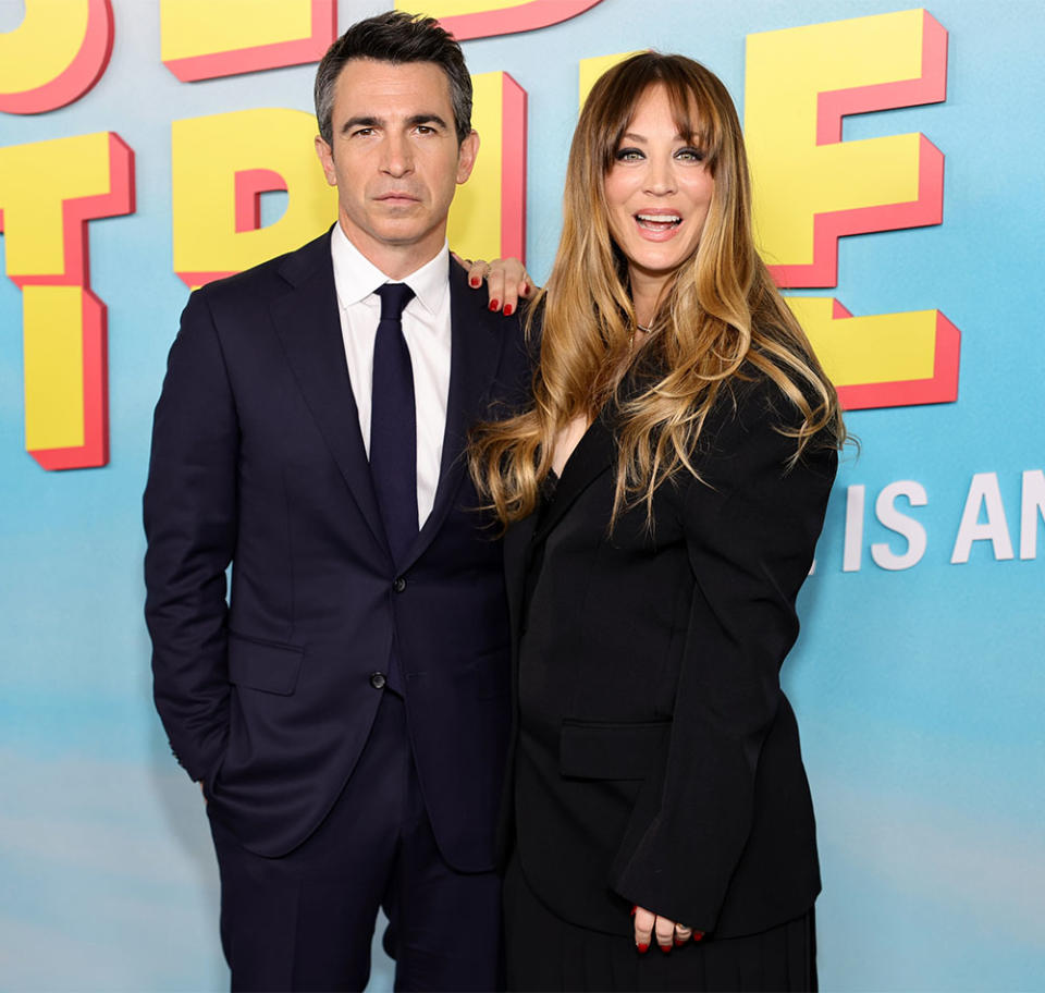 Chris Messina and Kaley Cuoco attend the Premiere for Peacock Original's "Based On A True Story" at Pacific Design Center on June 01, 2023 in West Hollywood, California.