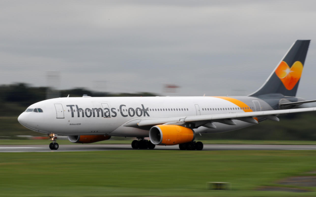 A Thomas Cook Airbus A330 aircraft prepares to take off from Manchester Airport in Manchester, Britain September 4, 2018. Photo: REUTERS/Phil Noble/File Photo