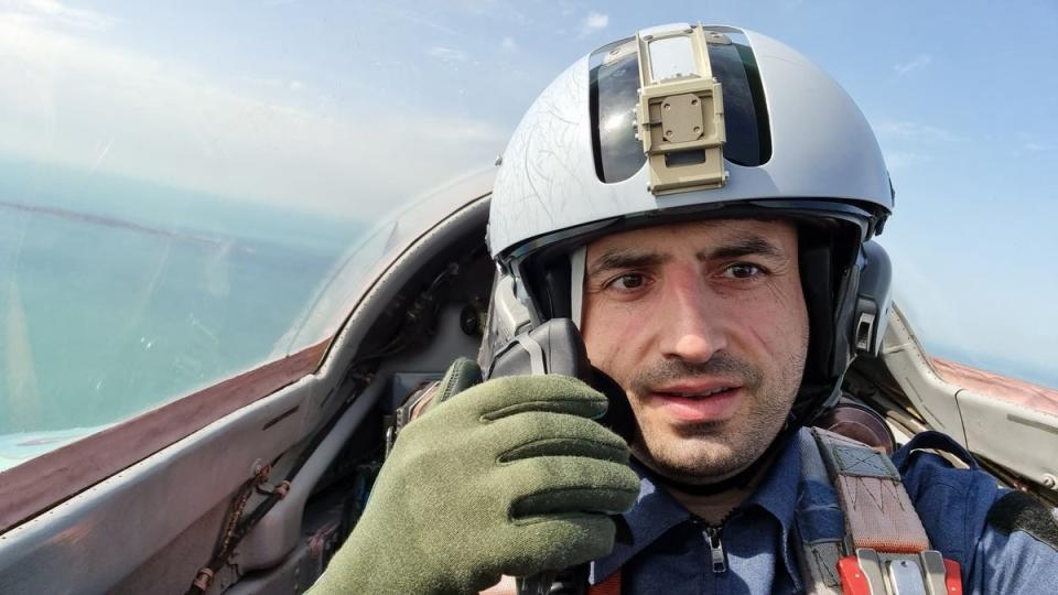 Selcuk Bayraktar, the chief technology officer of the Turkish aerospace company Baykar Defence, sitting in an Azerbaijani air force Mikoyan MiG-29, in Baku (BAYKAR DEFENSE/AFP via Getty Ima)