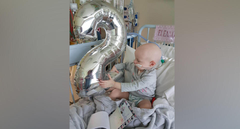 Eleanor on her second birthday in intensive care