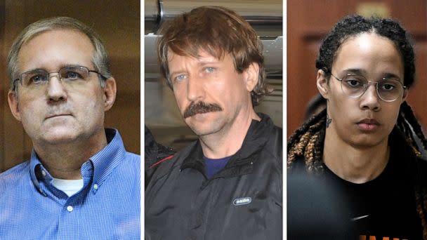 PHOTO: Paul Whelan, Viktor Bout, and Brittney Griner are pictured in a composite file image. (Getty Images, FILE)