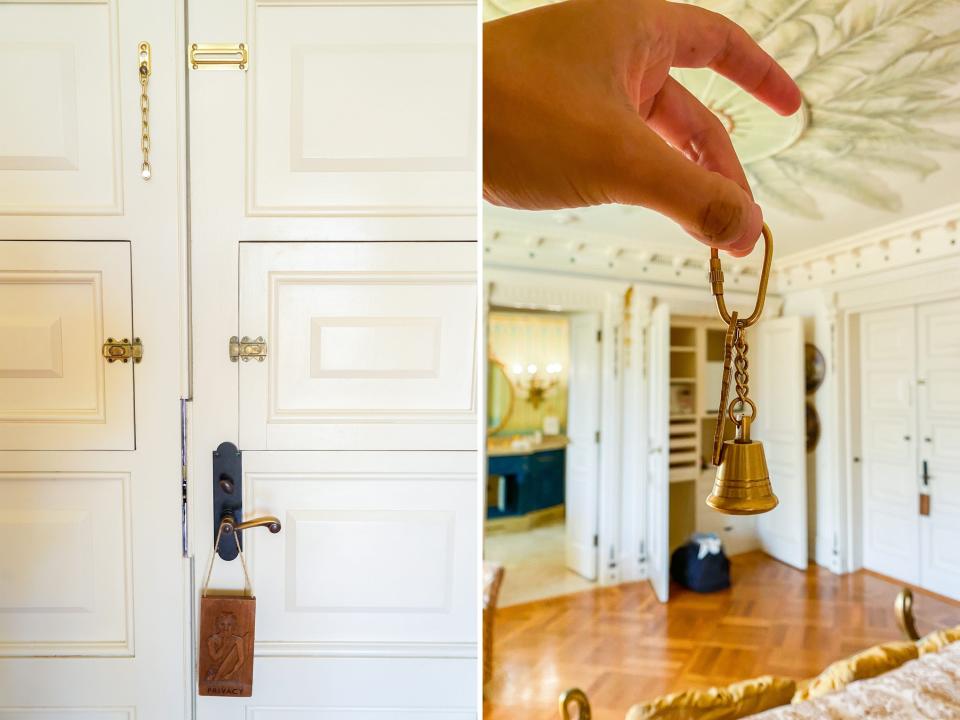 Side by side photos in the versace mansion show the door and the key