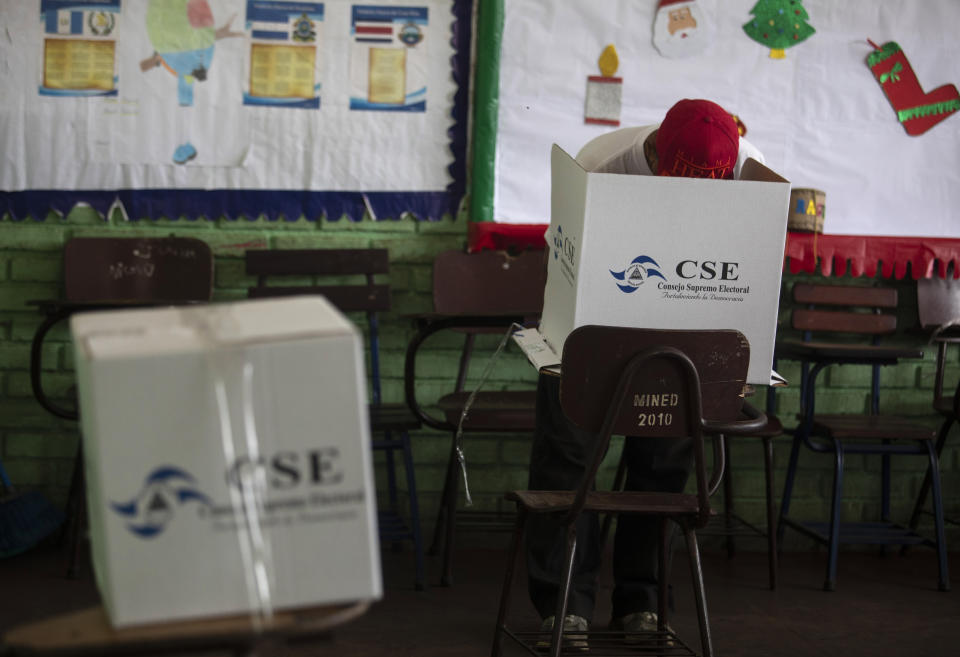 A man votes during municipal elections, in Managua, Nicaragua, Sunday, Nov. 6, 2022. After the Inter-American Commission on Human Rights expressed concern that "the minimum conditions necessary" to hold free and fair elections do not exist in Nicaragua, President Daniel Ortega's Sandinista National Liberation Front is hoping to expand on the 141 of the country's 153 municipalities that it already controls. (AP Photo)