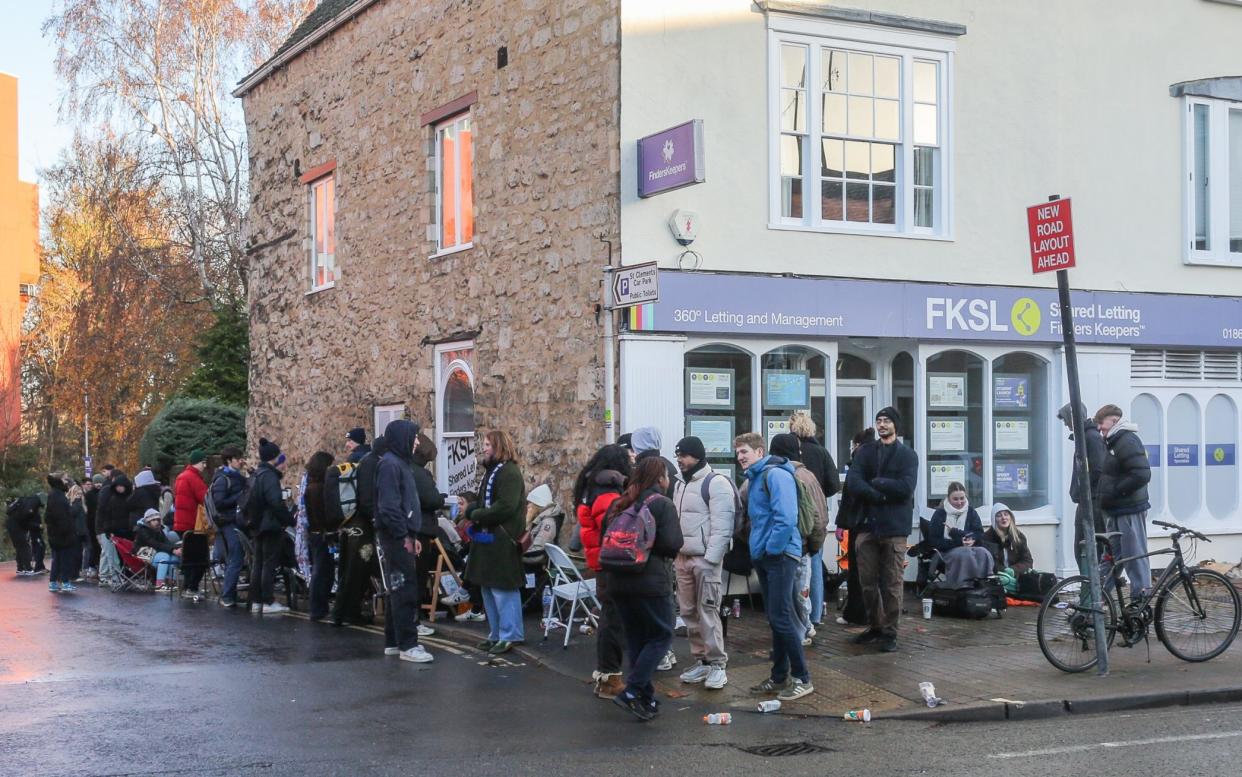 Students camp outside a letting agents in Oxford, Oxfordshire