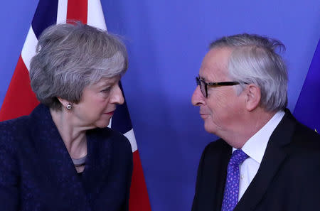 European Commission President Jean-Claude Juncker meets with British Prime Minister Theresa May at the European Commission headquarters in Brussels, Belgium February 7, 2019. REUTERS/Yves Herman