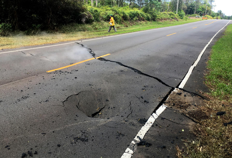 A&nbsp;crack opened on Pahoa's Pohoiki Road on Saturday.