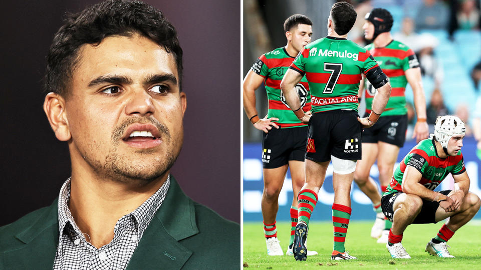 Latrell Mitchell, pictured here alongside South Sydney teammates.