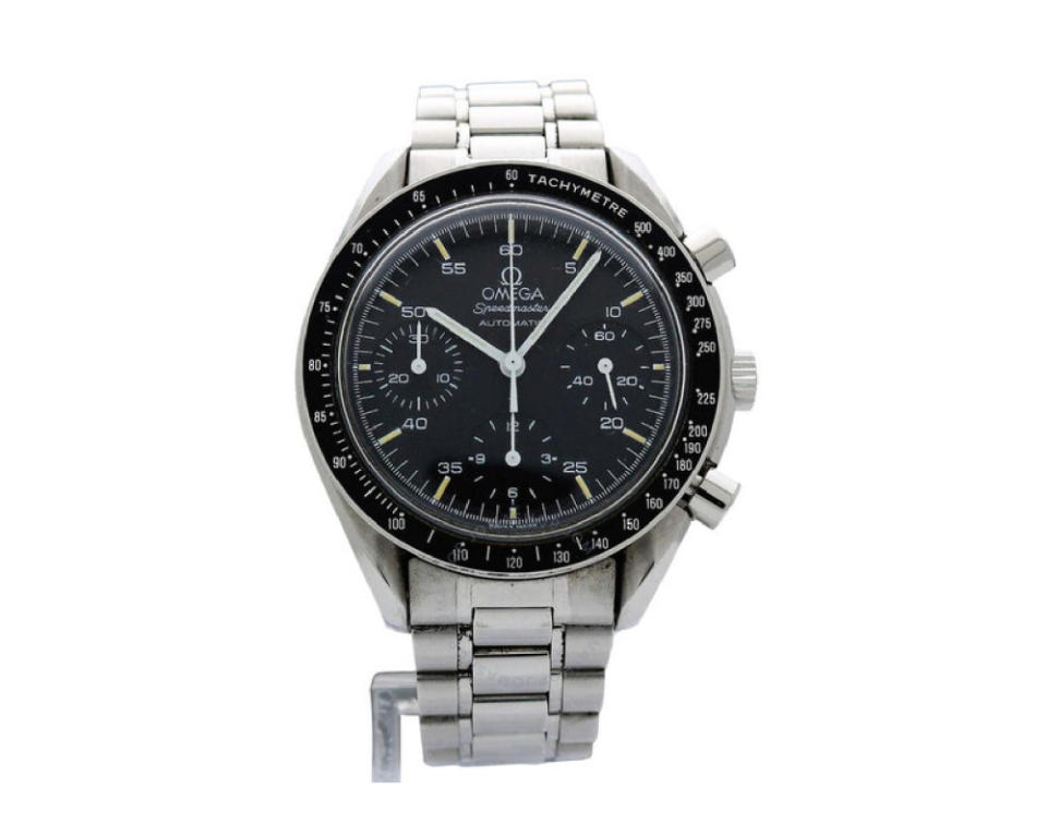 <p>Jomashop</p><p>For anyone who loves the Speedmaster look but isn’t a stickler for the Moonwatch pedigree and wants a good value, there are more affordable vintage options that have the look of a Speedmaster but not the price. This <a href="https://clicks.trx-hub.com/xid/arena_0b263_mensjournal?q=https%3A%2F%2Fgo.skimresources.com%3Fid%3D106246X1712071%26xs%3D1%26xcust%3Dmj-bestomegawatches-scarter-1102%26url%3Dhttps%3A%2F%2Fwww.jomashop.com%2Fpre-owned-95-omega-speedmaster-chronograph-automatic-black-dial-mens-watch-3510-50-00.html&event_type=click&p=https%3A%2F%2Fwww.mensjournal.com%2Fstyle%2Fbest-omega-watches%3Fpartner%3Dyahoo&author=Stinson%20Carter&item_id=ci02ccd73760002774&page_type=Article%20Page&partner=yahoo&section=Watches&site_id=cs02b334a3f0002583" rel="nofollow noopener" target="_blank" data-ylk="slk:Speedmaster “reduced;elm:context_link;itc:0" class="link ">Speedmaster “reduced</a>” gets its name from the smaller size of 39mm, compared to the 42mm Moonwatch. That smaller size might make this a better option for some wrist sizes. </p><p>You can recognize this model by the fact that the crown and chronograph pushers are not in a straight line on the side. This is because of the orientation of the movement, which is automatic movement unlike the manual-wind Moonwatch, a detail that turns off purists and leaves an open lane for non-purists to pick one up on the pre-owned market. (Reference number 3510.50.00.)</p><ul><li><strong>CASE: </strong>Stainless steel</li><li><strong>MOVEMENT:</strong> Omega 3220 self-winding </li><li><strong>DIAL:</strong> Black</li><li><strong>SIZE:</strong> 39mm</li><li><strong>STRAP:</strong> Stainless-steel bracelet</li></ul>