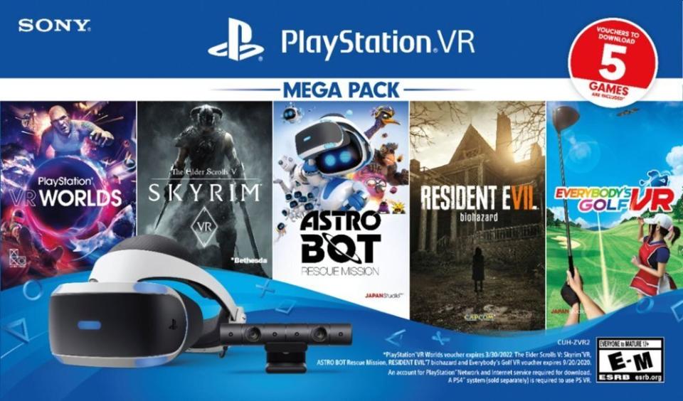 While you'll have to buy a PlayStation 4 separately,&nbsp;this bundle comes with everything you need for an immersive gaming experience. The bundle includes a PlayStation VR headset, PlayStation camera, a demo disc and vouchers for five games. The games are "Astro Bot Rescue Mission," "Everybody's Golf VR," "PlayStation VR Worlds," "The Elder Scrolls V: Skyrim VR" and "Resident Evil 7: Biohazard." <a href="https://fave.co/34nYCNu" target="_blank" rel="noopener noreferrer"><strong>Originally $300, this bundle comes down to $200 at Best Buy</strong>﻿</a>.
