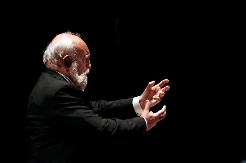 FILE PHOTO: Polish composer Krzysztof Penderecki conducts the Israel Philharmonic Orchestra in Tel Aviv