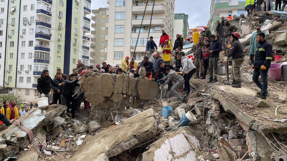 Search and rescue operations continue after 7.7 magnitude earthquake hits Adana, Turkiye on February 06, 2023. Disaster and Emergency Management Authority (AFAD) of Turkiye said the 7.7 magnitude quake struck at 4.17 a.m. (0117GMT) and was centered in the Pazarcik district in Turkiyeâs southern province of Kahramanmaras. Gaziantep, Sanliurfa, Diyarbakir, Adana, Adiyaman, Malatya, Osmaniye, Hatay, and Kilis provinces are heavily affected by the quake.