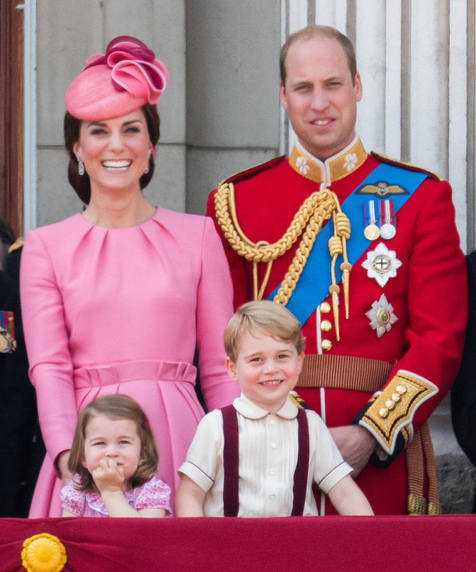 Prince George and his family look on from the balcony during the annual Trooping The Colour parade on June 17, 2017, in London, England.