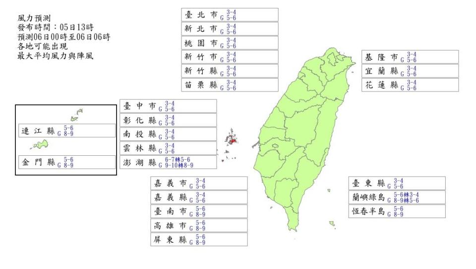 ▼中央氣象署發布最新風力預測。（圖／翻攝自中央氣象署）