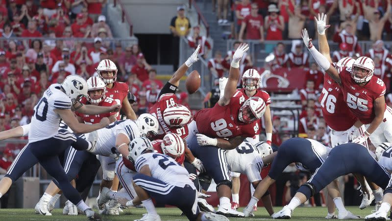 BYU kicker Skyler Southam converts a fourth-quarter field goal against Wisconsin Saturday, Sept. 15, 2018, in Madison, Wis. The kick proved to be the game-winner for the Cougars, who won 24-21.