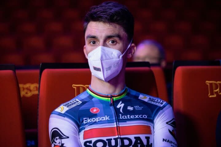 <span class="article__caption">Alaphilippe had to sit seperately at the team day as he suffered flu.</span>