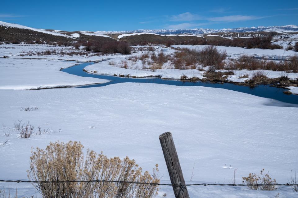 A small tributary to the Green River at Warren Bridge, northwest of Pinedale, Wyoming, on March 23, 2022.