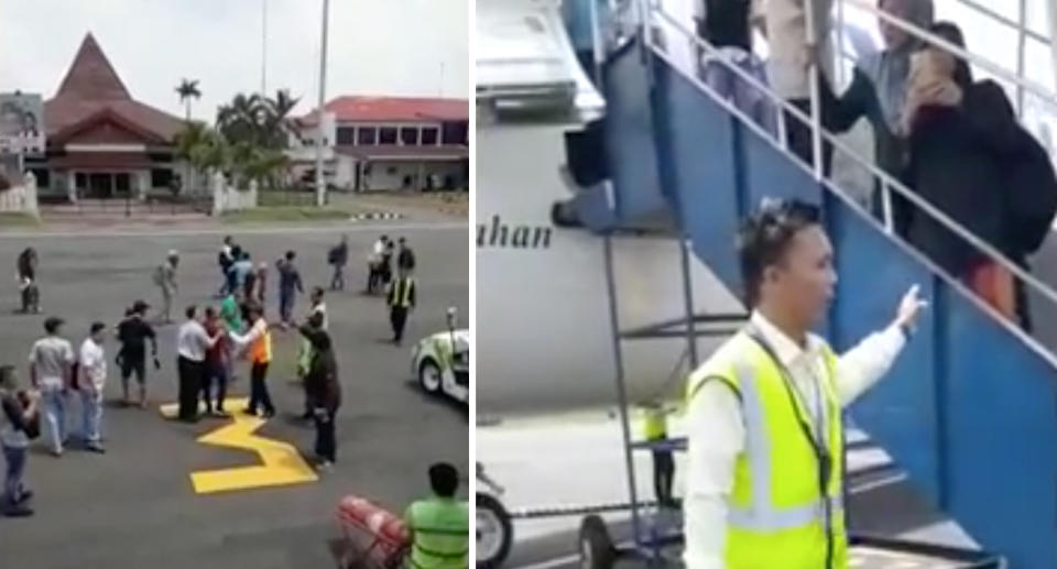 Passengers made their way off the plane as the stench became unbearable. Source: Liputan6