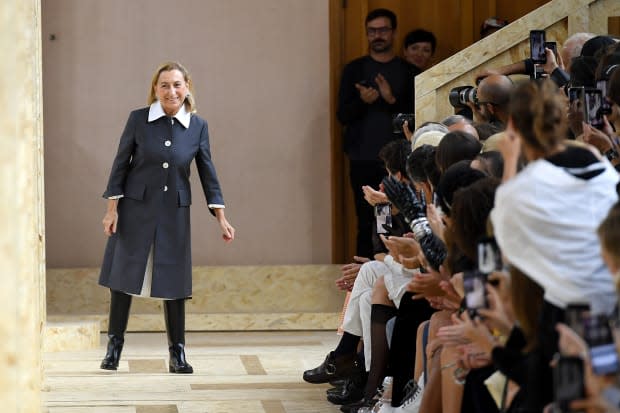 Miuccia Prada at Paris Fashion Week Spring 2020. 