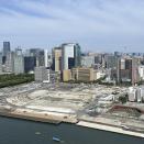 This photo shows the site of the former Tsukiji fish market in Tokyo on June 15, 2020. The site of Tokyo’s famed Tsukiji fish market, left empty after it was razed six years ago, will be replaced by a scenic waterfront stadium and glistening skyscrapers according to plans for its redevelopment that are facing some staunch opposition. (AP Photo/Yuri Kageyama)