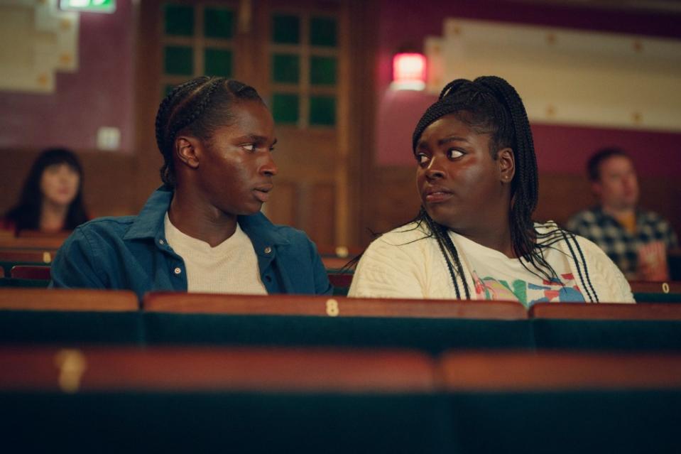 Sex Education Season 4. Kedar Williams-Stirling as Jackosn Marchetti and Chinenye Ezeudu as Vivian Odusanya in Sex Education Season 4. Cr. Samuel Taylor/Netflix © 2023 – SexEd4_Day63_Ep5_ST-106.arw