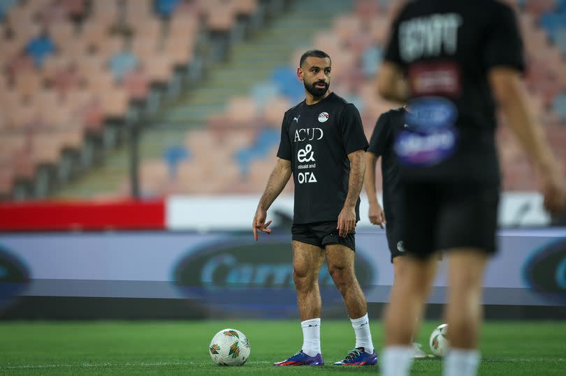 Mohamed Salah is training with the Egyptian national team the day before the match against Burkina Faso in the qualifiers for the World Cup 2026, in Cairo, Egypt, on June 5, 2024, at Cairo International Stadium.