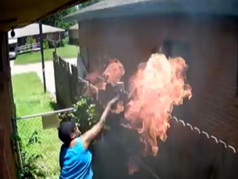 An Oklahoma woman was arrested after being caught on camera firing gunshots and throwing a lit towel into her next door neighbour's home. Firefighters were called to the burning property in Del City on June 10th, responding to 911 calls that reported flames coming from the garage door.Having contained the blaze, fire investigators learned there was an ongoing conflict between the owner of the burnt home and the next door neighbour, Annie Durham, 59.Shocking footage of the incident was captured on CCTV, showing Durham firing two shots into the side of the home before throwing a flaming object into the door, setting the house ablaze.The video released by the Del City Fire Department came from the accused woman’s own surveillance camera.According to the fire department, Durham was initially resistant to giving up the footage, claiming the camera had not been switched on.However, it was eventually obtained with the help of the City Police Department’s Computer Forensic Division.Durham was arrested on Monday June 17 and is charged with second degree arson and discharge of a firearm into a dwelling.