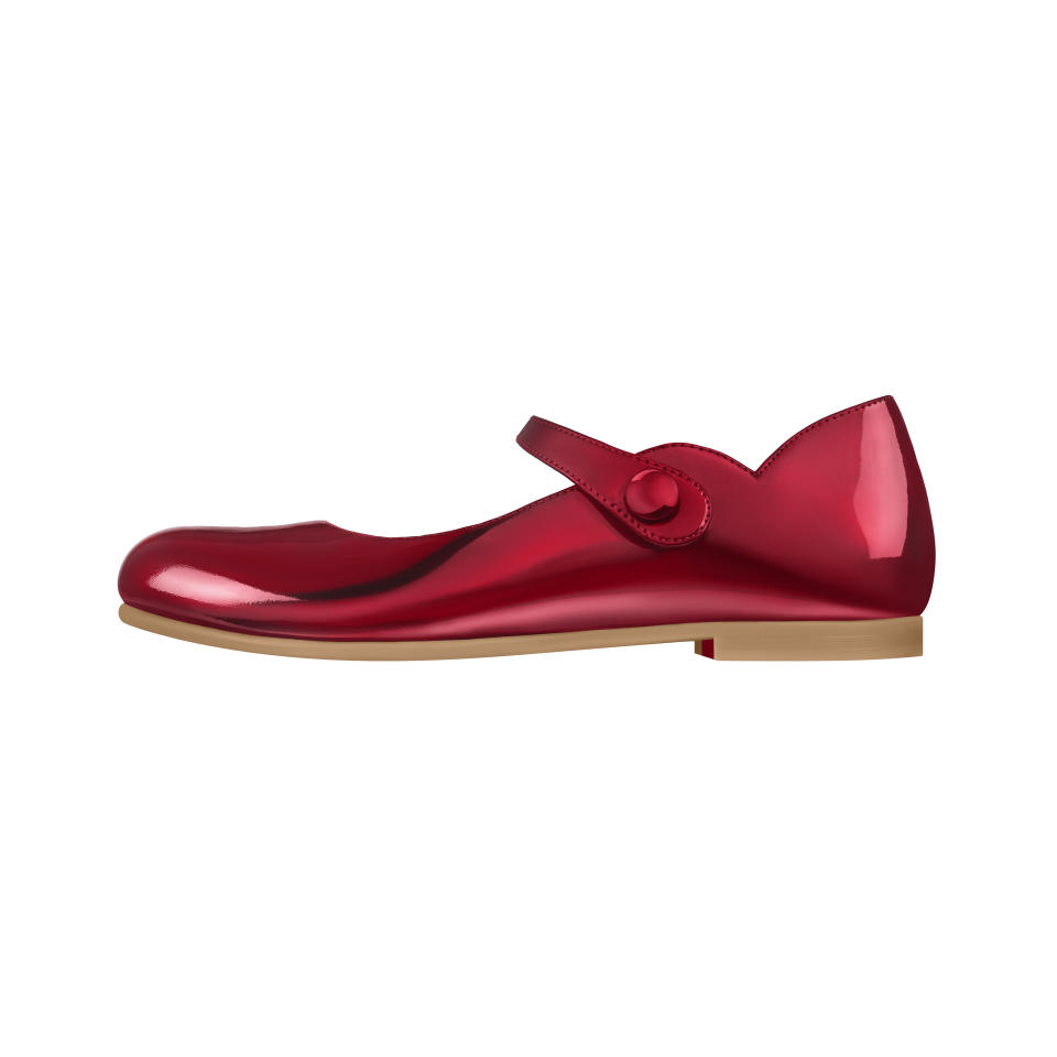 The Melodie Chick shoe boasts a snap-button fastener.