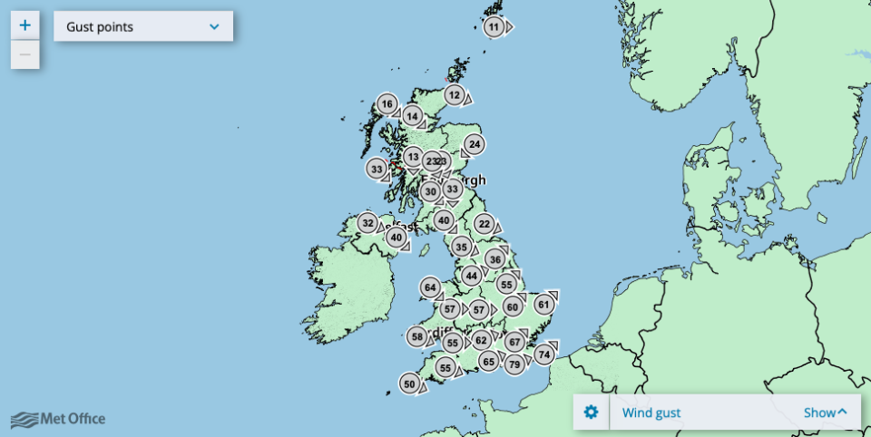 Strong winds are predicted for much of the country on Friday. (Met Office)