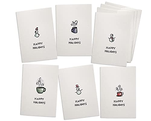 Happy Holidays Cards Assortment - 24 Cute Hot Chocolate and Snowman Christmas Cards with Envelopes