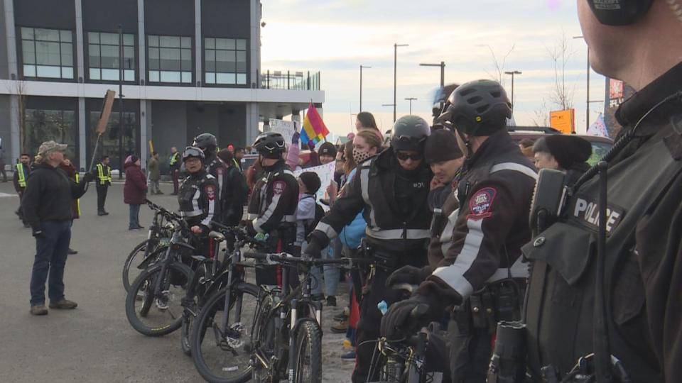 The protest drew more police officers than the event in Inglewood in December did.