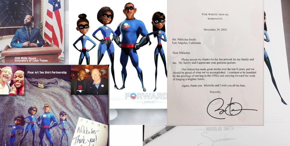 Nikkolas Smith received a letter from President Barack Obama for his sketch of the Obama family as the Incredibles.