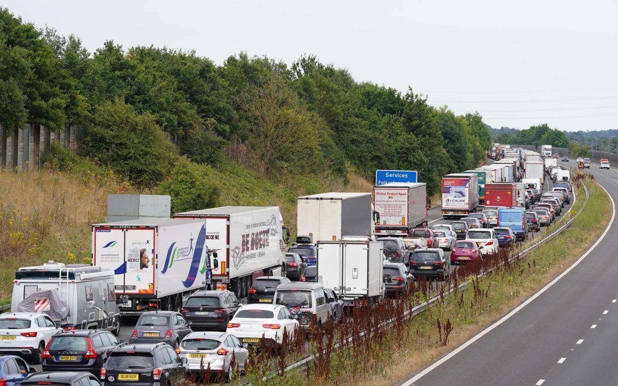 A long queue of traffic forms on a motorway as people head for the nearest beach