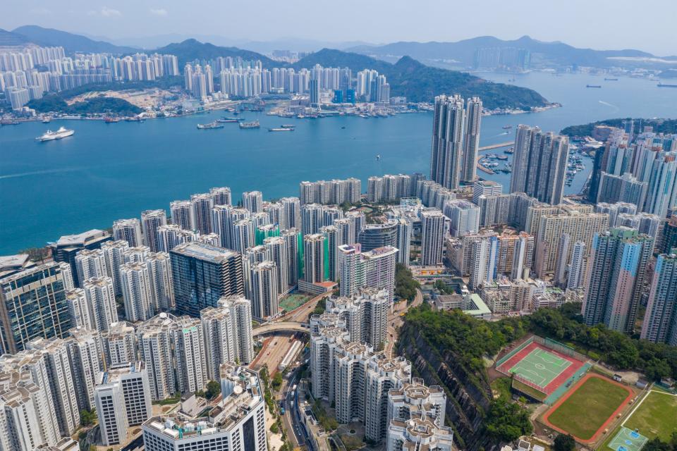 Shau Kei Wan, Hong Kong 19 March 2019: Top view of Hong Kong city