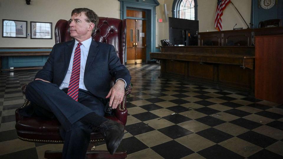 PHOTO: Republican 2024 presidential hopeful Steve Laffey poses for a photo at the council chambers in Cranston, R.I., on March 17, 2023. (Ed Jones/AFP via Getty Images, FILE)