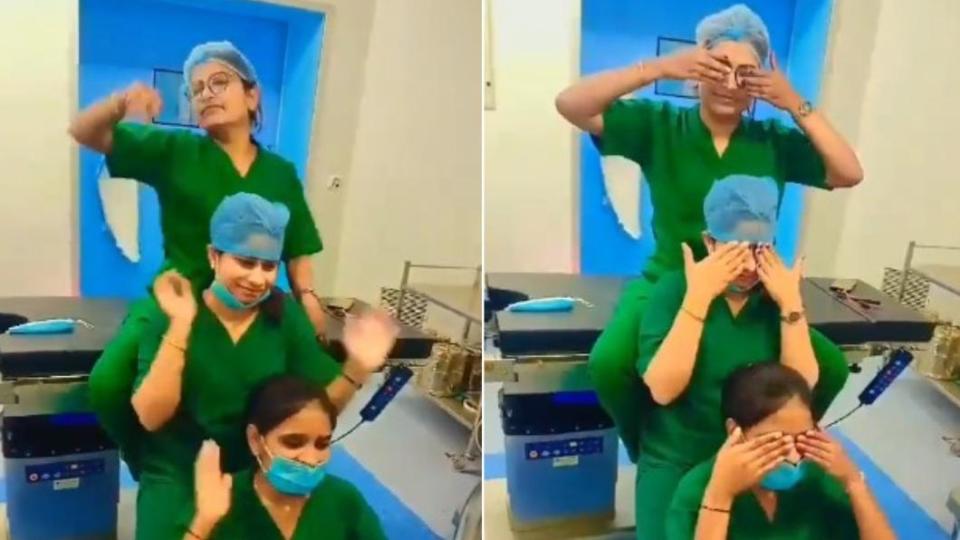 印度有3名護士因為擅闖手術室拍短片而遭到開除。（圖／翻攝自X@AmbikeshwarCha1）