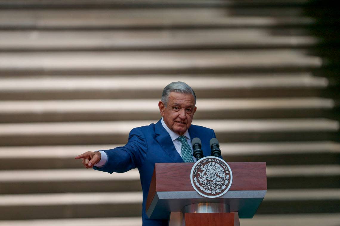 President Andres Manuel López Obrador of Mexico has used his regular morning press conferences to criticize Florida Gov. Ron DeSantis over the state’s immigration policies. Xinhua/Sipa USA