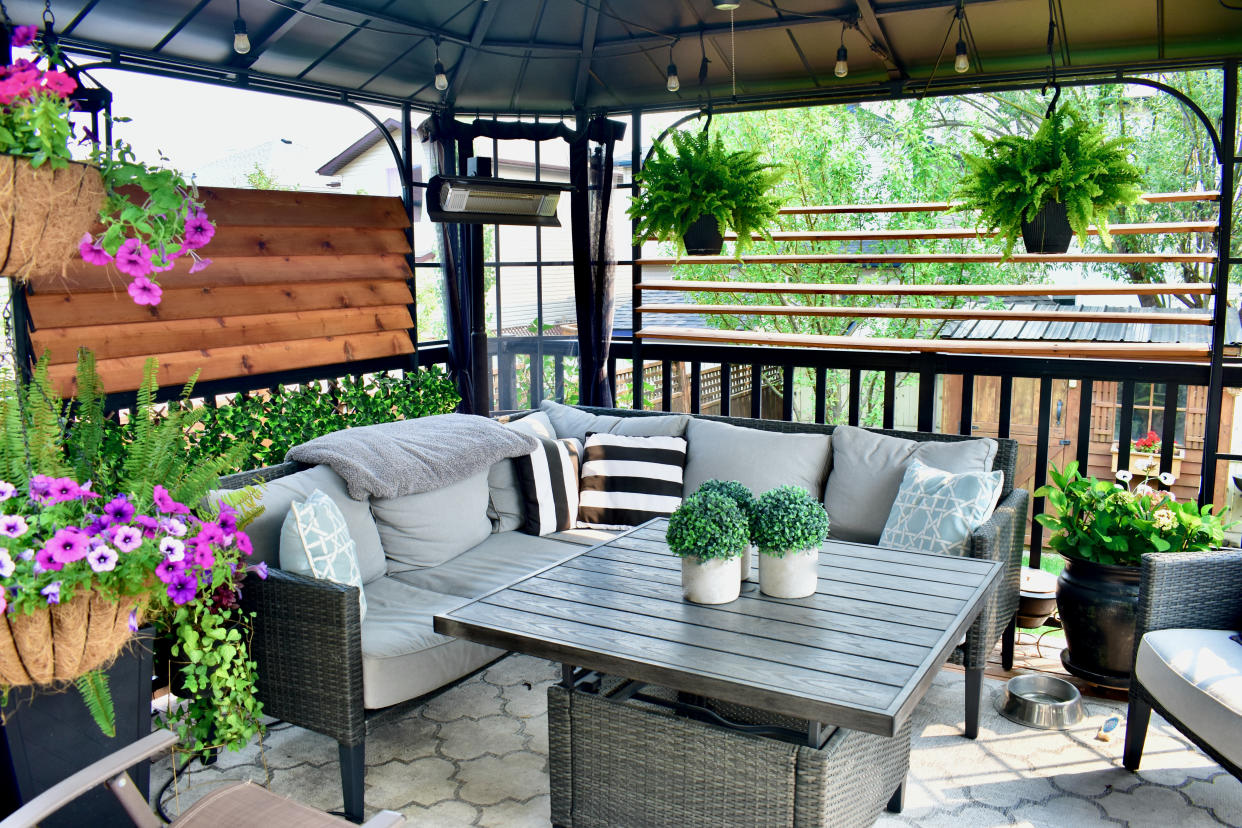 Way Day, Wayfair's biggest sale of the year ends tonight. Beautiful seasonal outdoor living room with lush greenery and flowers for spring and summer staycation relaxing.