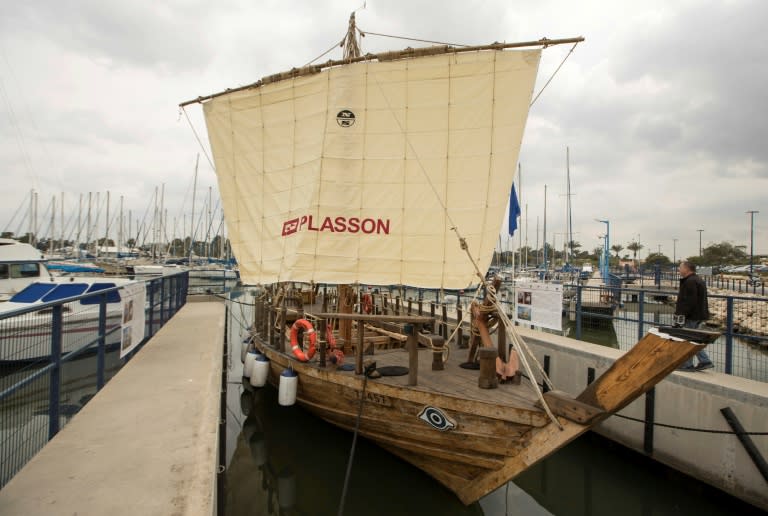 University of Haifa members and the Israel Antiquities Authority prepare to launch an identical replica of a 2,500-year-old Hellenic merchant ship on March 17, 2017