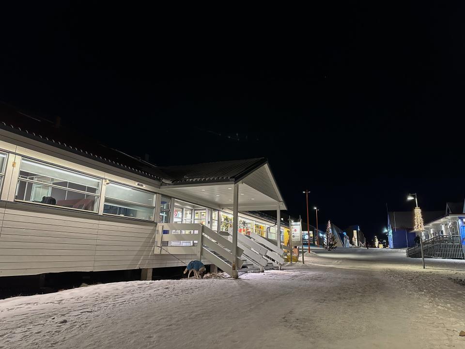 A post office against the night sky