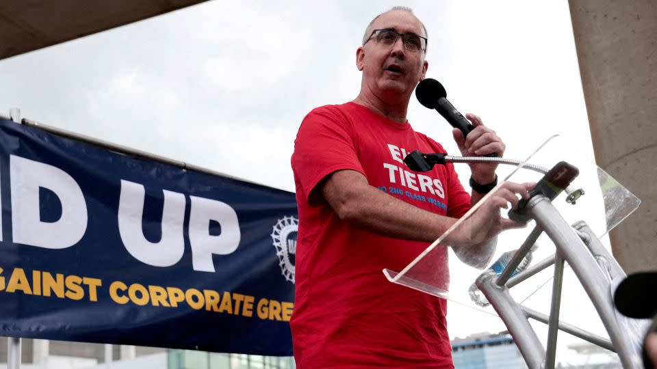 United Auto Workers President Shawn Fain speaks during a rally in support of striking UAW members in Detroit on September 15, 2023. - Rebecca Cook/Reuters