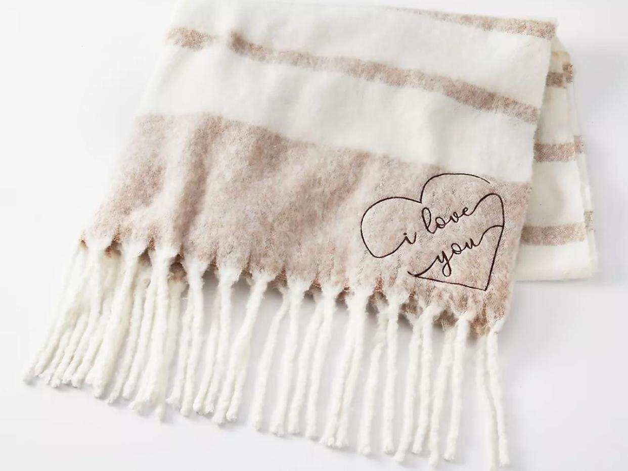 'I Love You' Embroidered Throw Blanket