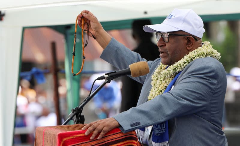 FILE PHOTO: Comoros' President Azali Assoumani addresses supporters during a political rally ahead of the presidential election outside Moroni
