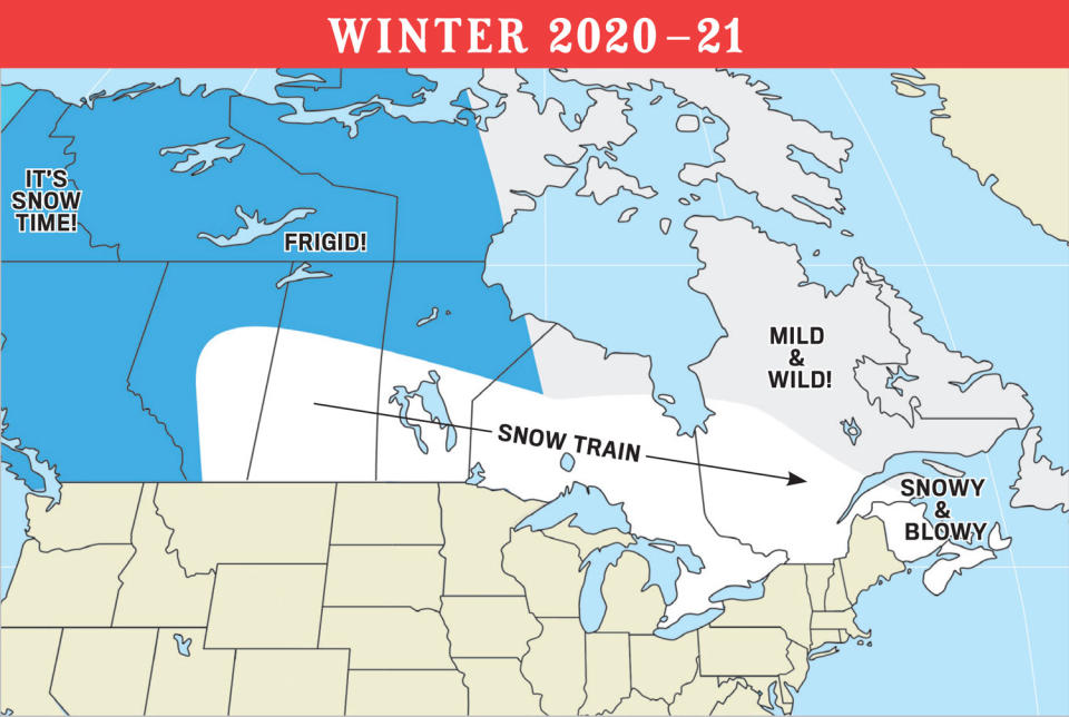 Winter weather forecast map for Canada (Old Farmer’s Almanac)