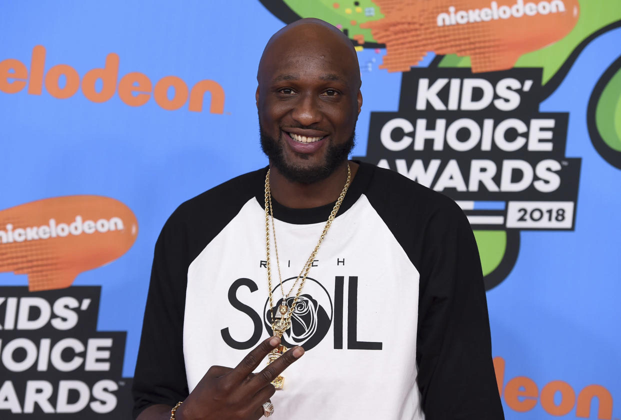 Lamar Odom, show here at this year’s Nickelodeon Kids’ Choice Awards, said he’s getting into the cannabis business. (AP)