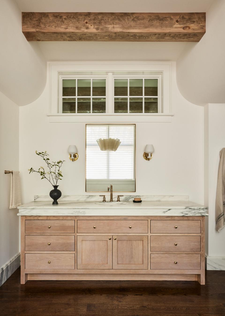 wood and marble vanity