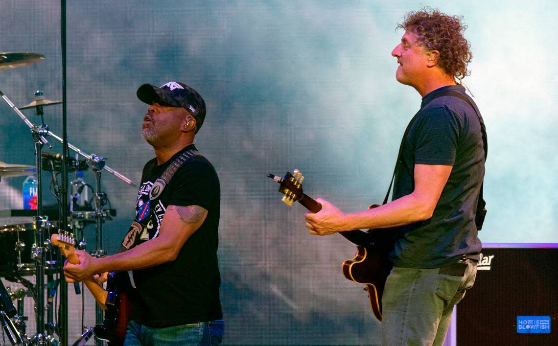 Hootie and the Blowfish’s Darius Rucker and Mark Bryan in concert at Raleigh, N.C.’s PNC Arena, Friday night, Feb. 17, 2023.