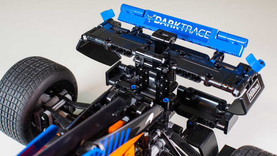 The Lego Technic McLaren Formula 1 Race Car's working DRS in its closed position