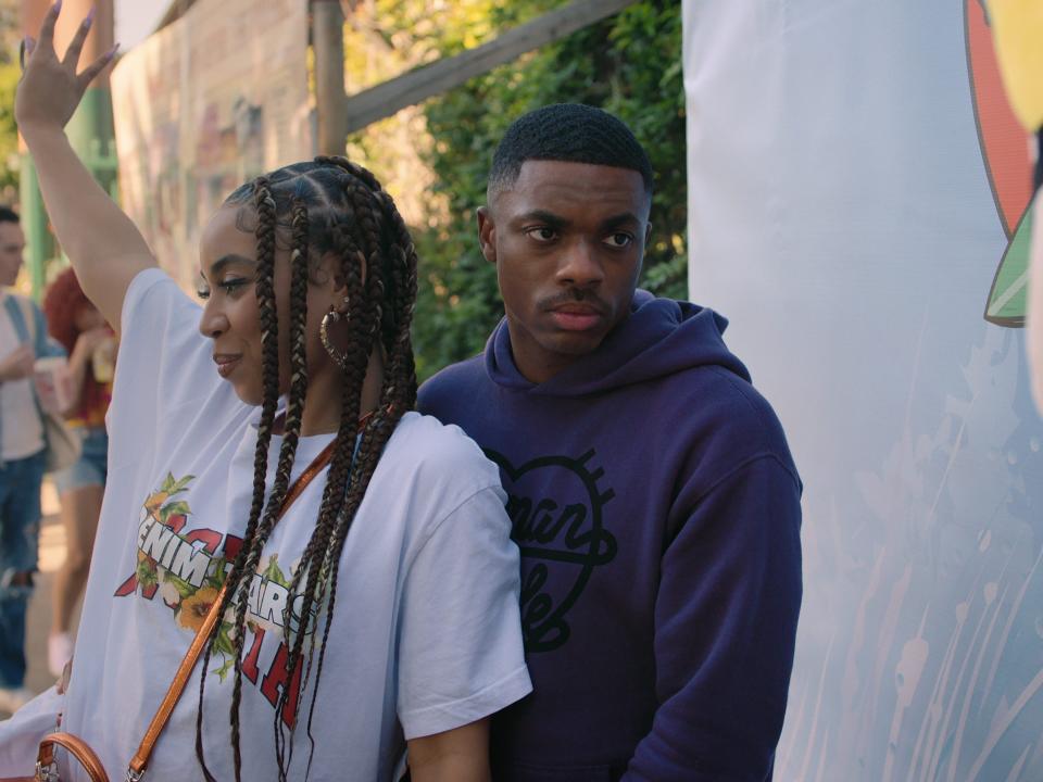 Andrea Ellsworth as Deja and Vince Staples as Vince Staples in episode 104 of The Vince Staples Show